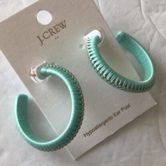 J. CREW Hoop Fabric Stud Wrapped Earrings Mint Fresh Spearmint - Picture 3 of 8
